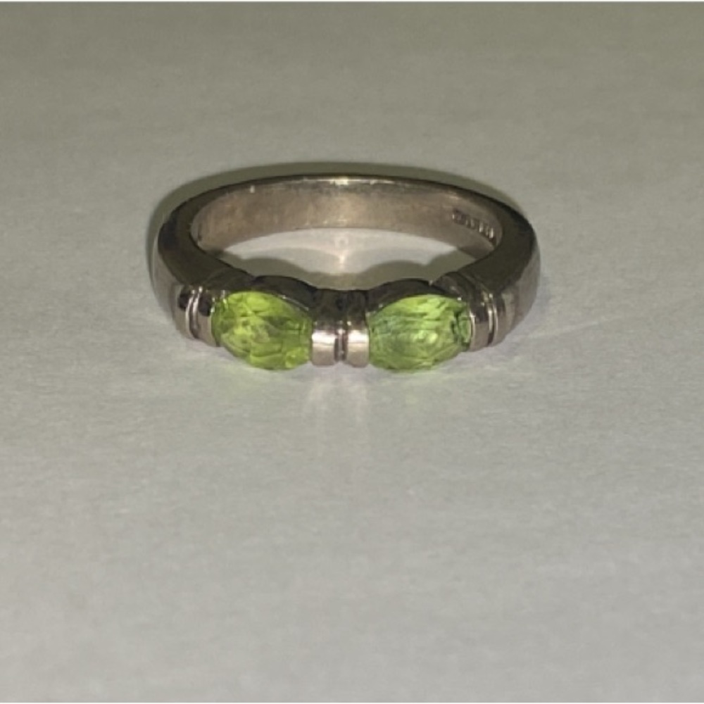 Peridot Natural Two-Stone Sterling Silver Designer Ring - Vintage.